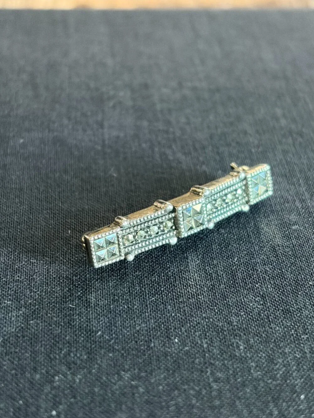 Judith Jack Sterling Silver Marcasite Bar Brooch | Vintage Art Deco Style Pin